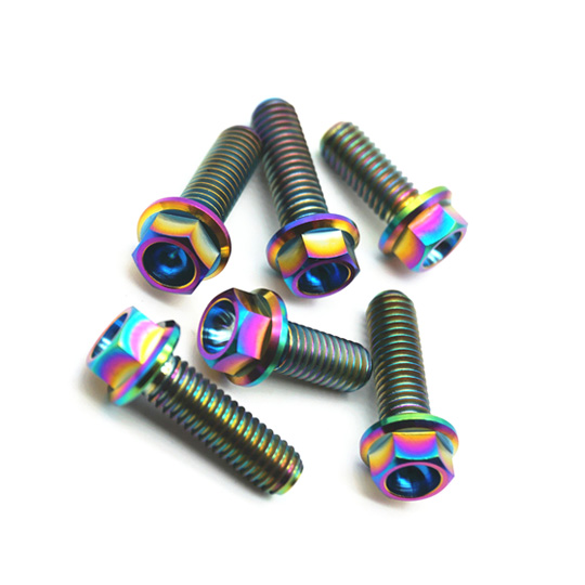 Rainbow Titanium Hex Flange Head Bolts with dimples