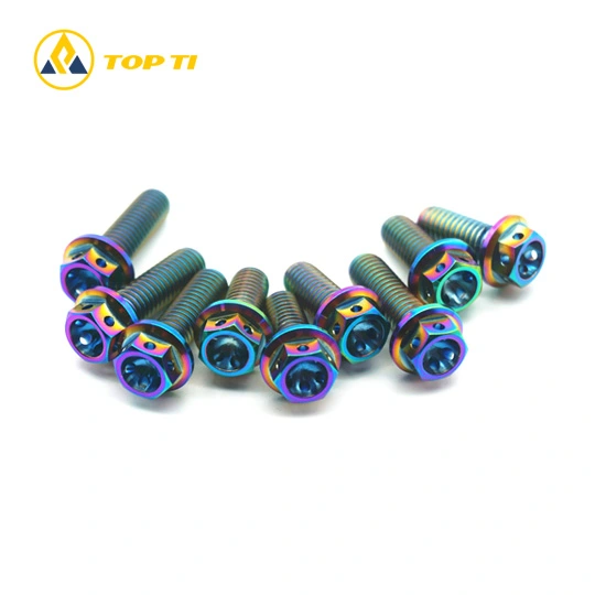 M6 M8 Rainbow Titanium Cross drilled hex flange bolts